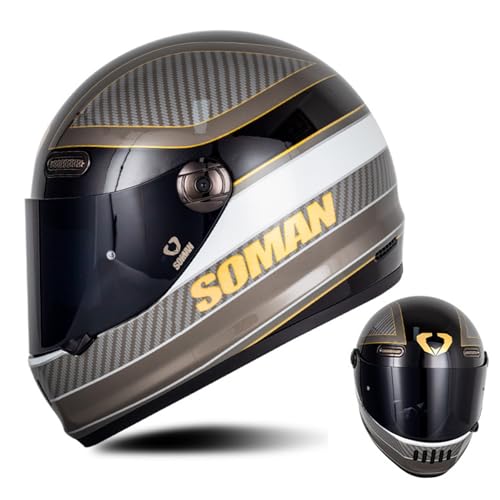 DXDRT Retro Full Face Motorcycle Helmet, DOT/ECE Approved Vintage Motorcycle Helmet for Cruisers, Scooters & Mopeds, Motorcycle Helmets for Men, Women And Youth,Black Gold,S 55~56cm