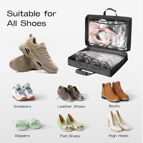 Shoe Bag for Travel with Handle, Travel Shoe Organizer Portable Luggage Shoe Storage Bag, Shoe Bags for Packing in Suitcase (Black)4