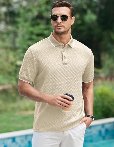 Image of JMIERR Mens Casual Polo Shirt Short Sleeve Vacation Button Summer Beach Knit Stretchy Golf Shirts