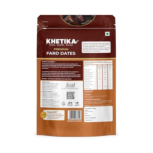Image of Khetika Premium Fard Dates 400gm, Dry Fruits, Healthy Snacks, Khajoor, Khajur, Dry Fruits, Healthy Snacks, Dates with No Added Sugar Healthy Food & Nutritious (Pack of 2)