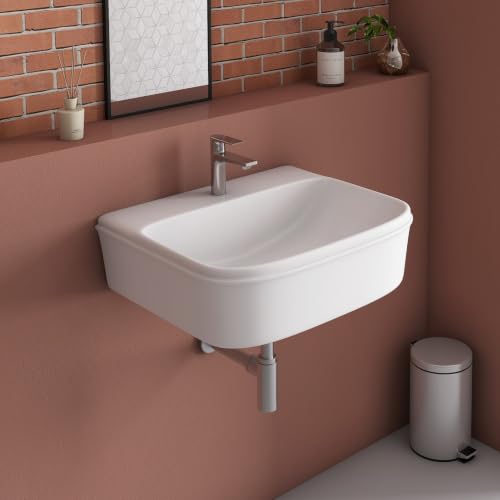 Image of Wall Hung Mount Sink Glossy Wash Basin for Bathroom - White