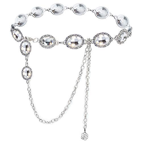 Chain Belt for Women Metal Waist Round Crystal Body Chain for Dress