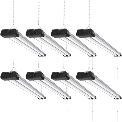 Image of Barrina BS42a 4FT LED Shop Light for Garage, 42W, 5000K, 4800LM, Linkable Plug in Light Fixture, Workshop, Hanging or Flush Mount, Concealed Wiring Design, Pull Chain Switch, Heat Dissipation, 8 Packs