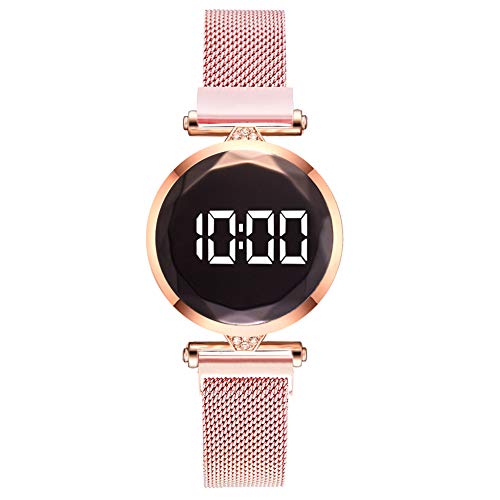 OUMIFA Einfache Stil Armbanduhr Einfache Digitale Quarzuhr Mesh Strap Sport Armbanduhr für Frauen Schmuck Geschenk Männer Legierung Band Einfache Stiluhr Geschenke für Frauen (Color : Pink) Cover
