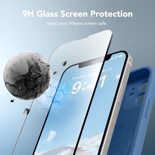 Image of Magnetic for iPhone 12 Case, Compatible with MagSafe, [Full Camera Protection][Screen Protector] Silicone Shockproof Protective Phone Case for iPhone 12 6.1 inch, Lake Blue