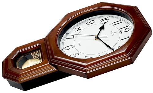 JUSTIME Traditional Schoolhouse Solid Wood Pendulum Wall Clock Chimes Hourly with Westminster Melody Chime Made in Taiwan (Dark Wood w/Westminster Chime) - Image 4