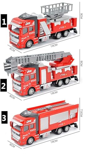 Image of Die cast 1:32 Scale Fire Truck Toy Set of 3 with Pullback Action Figure & Friction Powered Toy Truck for Kids Boy Girl Gift [Colors as Per Stock]