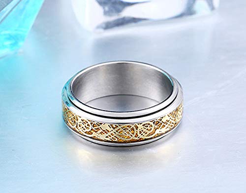 Image of HIJONES Unisex Carbide Fiber Celtic Dragon Spinner Ring Stainless Steel Wedding Spins Band