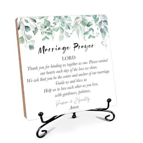 Hatzelou Wedding Desk Decor, Prayer Quote Sign for Couple, Christian Marriage Blessing Plaque Sign,...