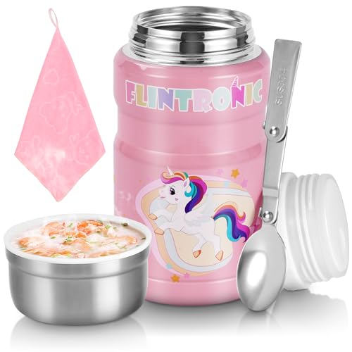 flintronic Thermobehälter,750ML Edelstahl Warmhaltebehälter, Speisegefäß für Essen, Lebensmittelbehälter mit Klapplöffel, Auslaufsicher Isolierbehälter Essensbehälter, Thermo Lunchbox - BPA-Frei