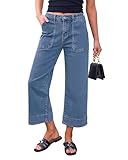 Utyful Womens Jean Capris for Summer Women's Capri Pants Patch Pockets Women Wide Leg Capri Jeans 24 Inch Inseam Cropped Reef Blue Medium Fits US Size 8 to 10