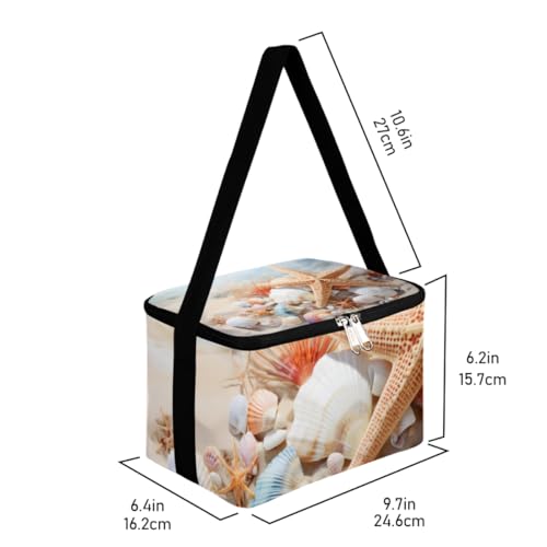GzLeyigou Lunch Bags for Women Men 9 Cans,Seashells Hot & Cold Food Delivery Bag Insulated Grocery Bag Insulated Lunch Box Coral and Starfishes Cooler Bag for Office Work Picnic Beach