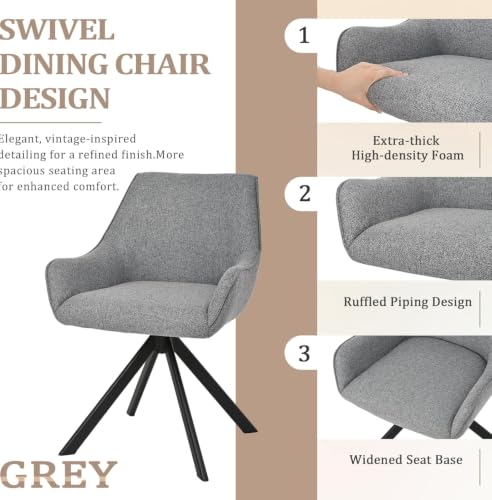 Image of Set of 4 Chairs 360 Degree Rotating Legs Stylish Stylish, Modern, Elegant & Comfortable Linen Fabric Arms Chairs for Dinning Living Hotel Cafe (4 Chairs) (Grey Linen Set of 4)