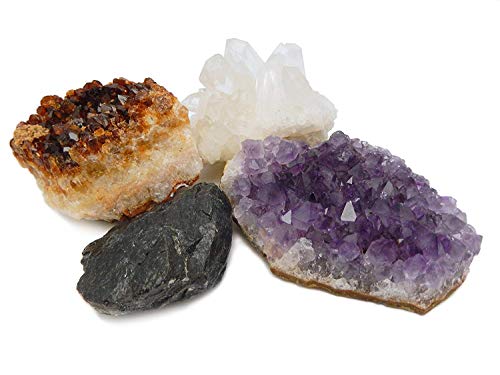 Power Rock Collection Amethyst Citrine Crystal Quartz and Tourmaline Cluster Flat Box w/Exclusive Rock Paradise COA