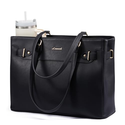 LOVEVOOK Bolso de mano para mujer de tamaño mediano, 35,6 cm, bolso de la compra, bolso elegante para ordenador portátil, grande, piel sintética, bolso para profesores, maletín con compartimento para