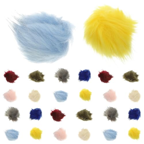 Healifty 24pcs Faux Fur Pom Pom Balls Fur Fluffy Pompom Ball with Elastic Loop for DIY Craft Hats Shoes Scarves Gloves Bag Key Chain Charms Accessories Random 10CM