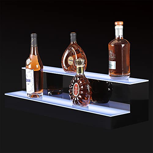Image of MESAlLUP Acrylic 30 Inch 2 Tier LED Liquor Bottle Display Shelf, Lighted Bar Shelves with APP or Remote Control, Mulit Color Lighting for Home Mini Bars Decor, Restaurants & Party Use