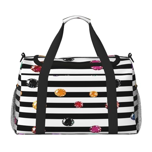 Duffle Bag Black White Stripes Colored Diamond Travel Duffel Bags for Men Women with Adjustable Strap Carry on Gym Bag Overnight Weekender Bag