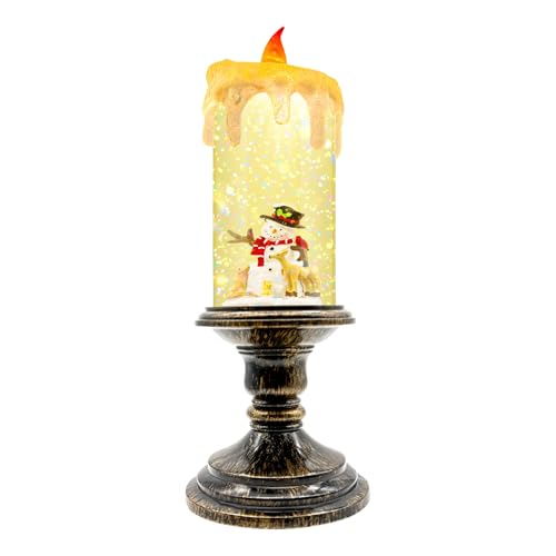 Farol de vela de globo de nieve de Navidad con muñeco de nieve y reno, LED de estilo vintage con remolino de purpurina y temporizador de 6 horas, funciona con pilas (3 pilas AA), decoración navideña