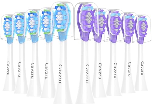Cavzru 10Pack Replacement Toothbrush Heads for Philips Sonicare Electric Toothbrush Real Dupont Bristles for Sonicare A3 G3 W3 C3 C2 Brush Head Purple+Blue