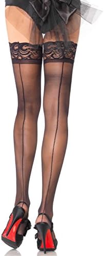 Leg Avenue Women's Stay-Up Lace Top Backseam Thigh Highs, Black, One Size