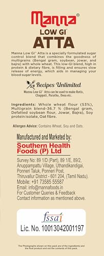 Image of Manna High Protein Multigrain Atta Low GI Sugar Control with 21g Protein, 14g Fibre (in 3-4 Rotis) 2. 2kg