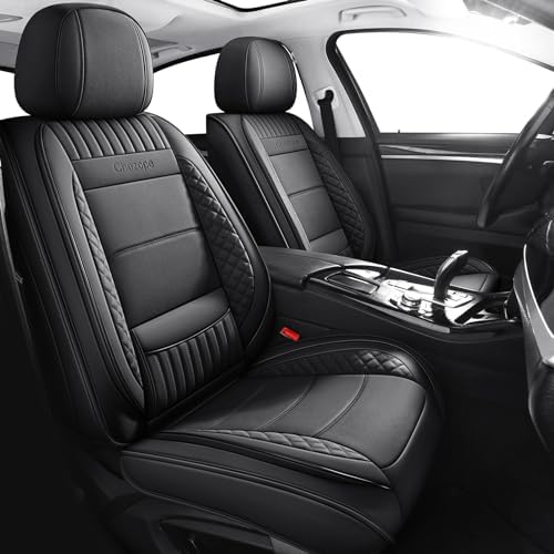 Chezope Full Set Leather Car Seat Covers-Waterproof Durable Automotive Protection Seat Covers Universal Fit for Most Cars, SUVs, Sedans & Trucks (Black)