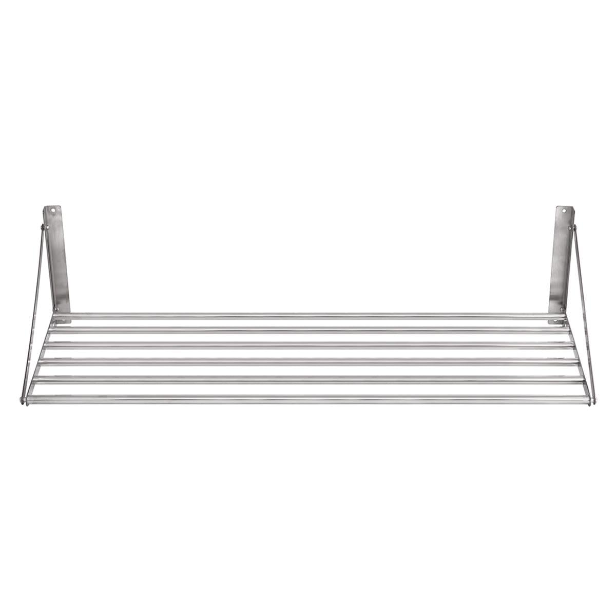 Allpax Edelstahl Wandbord 80 x 30 cm - klappbares Stangendesign - Belastbarkeit 40 kg - inkl. Befestigungsmaterial - Edelstahlregal für die Gastro, Küchenregal, Hängeregal