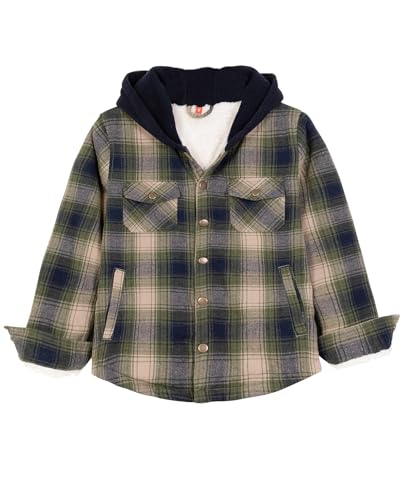 ZENTHACE Little Big Kids Boys Girls Sherpa Lined Flannel Jacket Cozy Fleece Lined Flannel Plaid Shirt Shacket Green M 7-8