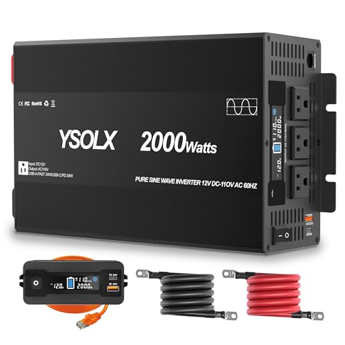 YSOLX YSOLX 2000W Pure Sine Wave Power Inverter 12V to 110V/120V