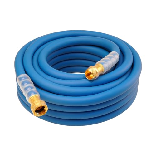 Heavy Duty Premium Garden Hose 50ft x 5/8 300PSI Working 1000PSI Burst Hybrid Rubber Water Hose with Transparent Swivel Handle - Hot/Cold Water - Five Layered Braiding with Brass fittings (Blue)