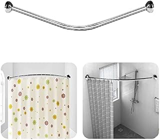 HENGI Shower Curtain Rail, L Shape Curved Shower Curtain Pole Aluminum Alloy, 30inch Shower Rail for Bath&Locker Room, Hanging Shower Pole, Drilling