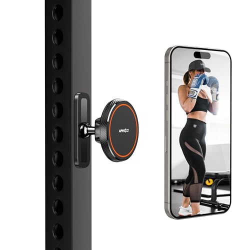APPS2Car Mag-Safe Handyhalterung Fitness, Magnetische Handy Halterung für Fitnessstudio, Laufband, Heimtrainer & Krafttraining Ckompatibel mit 4.7-6.5\" Smartphones,Legierungsbasis & Gelenk,schwarz