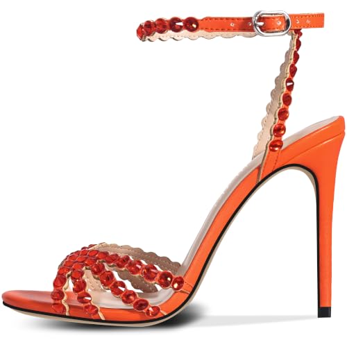 Image of HOCHFART Women's Rhinestone Stiletto High Heels Buckle Strappy Heeled Sandals Round Toe Sexy Dressy Pumps Shoes