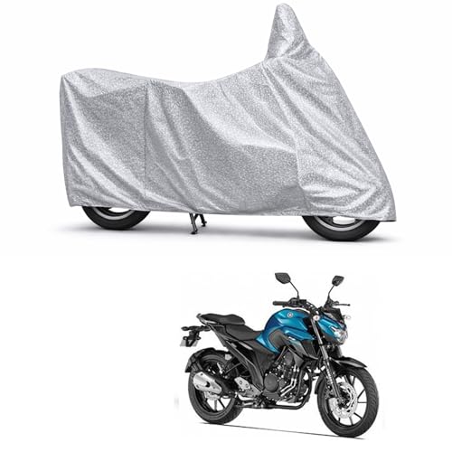 Image of 100% Waterproof Two Wheeler Body Cover Multi Layered Fabric Designed for Yamaha FZ-25 | Belt Buckle Lock | Silver Mag
