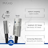 PAXO Kabel USB A na USB C, 1 m, 10 Gbit/s, wtyczka kątowa 90°, 3 A, USB 3.2 Gen2, USB typu C kabel do ładowania i kabel do transmisji danych, czarny