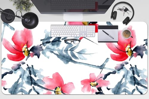Desk Mat Premium 100x50 cm à motif floral en vinyle PVC imperméable