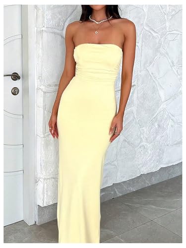 Floerns Women's Backless Lace Up Tube Top Dresses Ruched Formal Bodycon Long Dress3