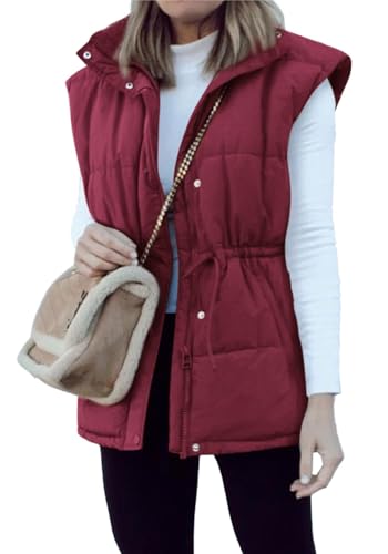 Chaleco Termico Chaleco De Invierno For Mujer, Sin Mangas, Cálido, Chaleco Acolchado Con Cremallera Completa Chalecos Exteriores(Rot,S)