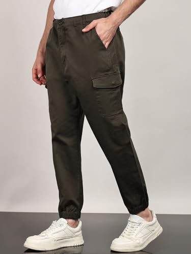Image of Alan Jones Men's Cargo Jogger Pants | Regular Fit Tapered Joggers with Elastic Waist & Hems | Cotton Stretch Utility Pocket Track Pants | Casual Everyday Wear