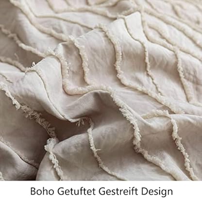 Nyescasa Beige Bettwäsche 135x200 cm Boho Getuftet Gestreift Streifen Wendebettwäsche Set Mädchen Bohemian Mikrofaser Bettbezug mit Reißverschluss und Kissenbezug 80x80 cm – Bild 6