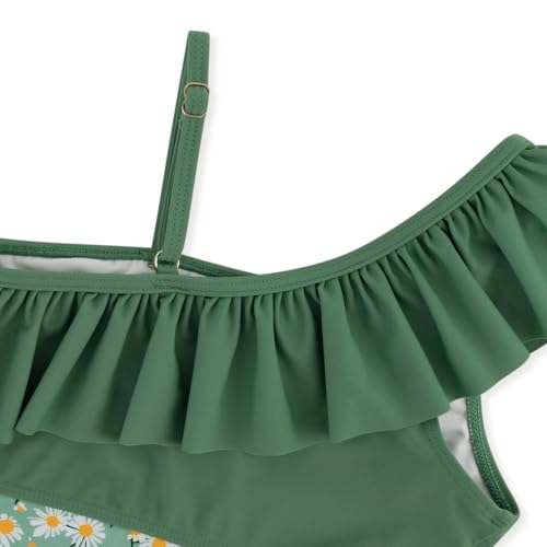 Image of Alakuoti Girls One Piece Swimsuits Cutout Ruffle Bathing Suit Quick Dry Beach Swimwear with Adjustable Strap 5-14 Years