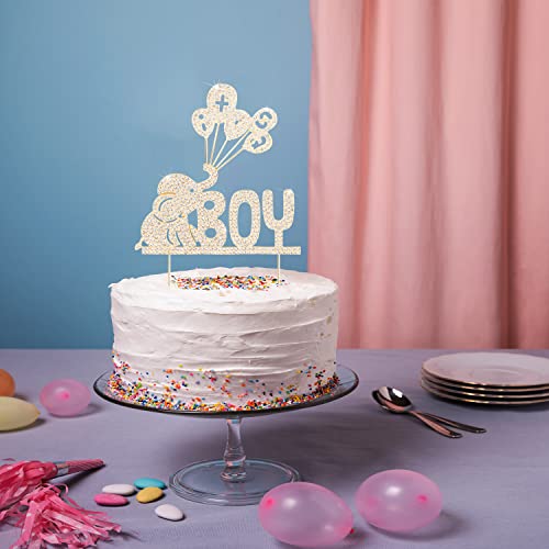 Lingteer It's A Boy Elephant Baby Boy Rhinestone Cake Topper - Cheers To Sweet Baby Boy,Baby Shower Son First Bday Party Centerpieces Gift Decorations.- Gold #TOP4