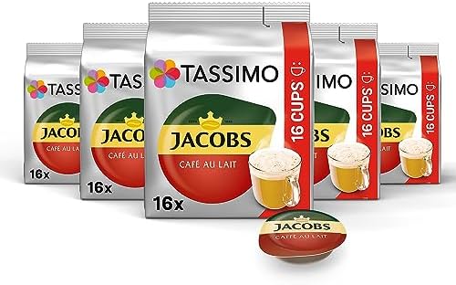 Tassimo Kapseln Jacobs Café au Lait, 5 x 16 Pads, 80 Kaffeekapseln, mittlere Röstung