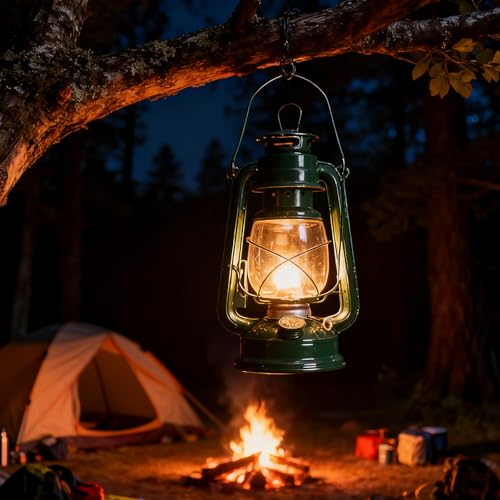 Petroleumlampe 2er Set – 25 CM Retro Outdoor Sturmlaterne, Öllampe für Camping, Garten, Balkon & Zuhause Deko (2er Set Armee-Grün)
