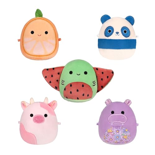 Squishmallows Original Micromallows Plush 5-Pack - Stingray Cow Panda Orange & Hippo 2.5-Inch Plush