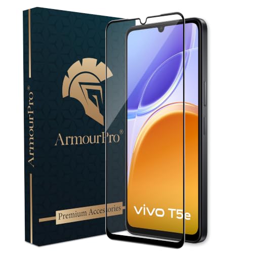 Image of ArmourPro Tempered Glass for Vivo T5e - 9H Screen Protector with Black Border, Anti Scratch, Edge-to-Edge Coverage, HD Clarity, Smooth Touch, Case Friendly | Black