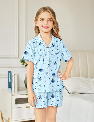 Image of Arshiner Girls Pajamas Sets Short Sleeve Kids Pjs Button Down Sleepwear