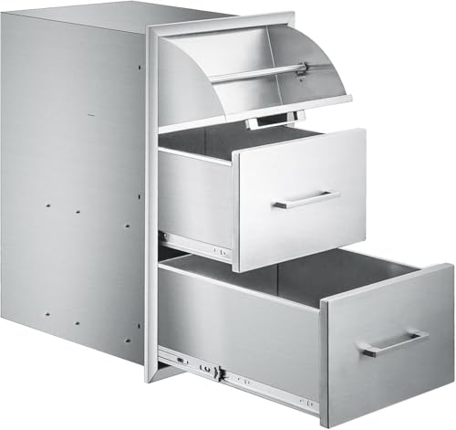 yuxiangBBQ 17W30H21D Inch Outdoor Kitchen Drawers Stainless Steel Double Drawer w/Paper Towel Holder Combo Works with Your Grilling or Prep Zones for Outdoor BBQ Island
