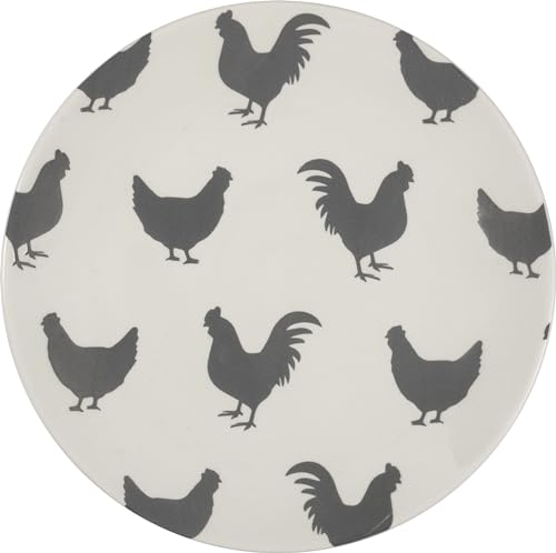 Primitives-by-Kathy-Decorative-Stoneware-Plate-Small-Gray-Chicken-Print-Design Primitives by Kathy Decorative Stoneware Plate Small Gray Chicken Print Design